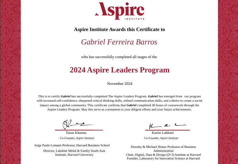 Certificado Aspire Leaders Program